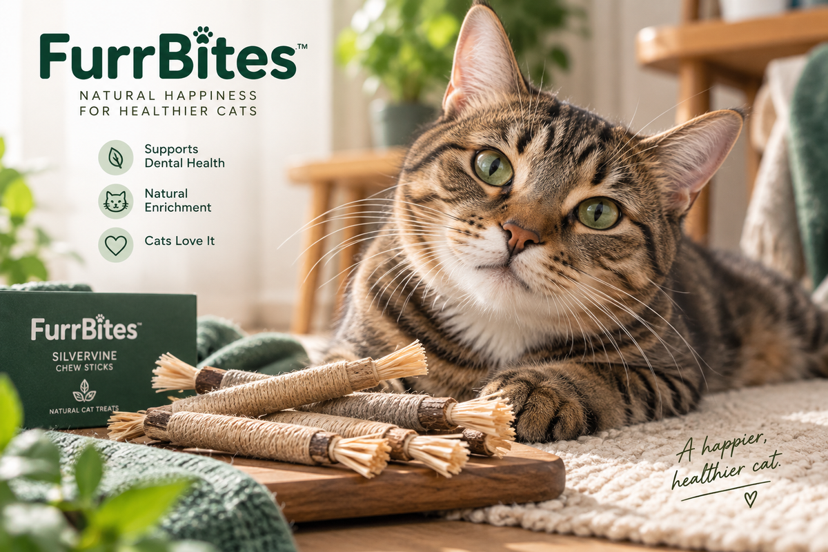 Silvervine chew sticks beside a tabby cat